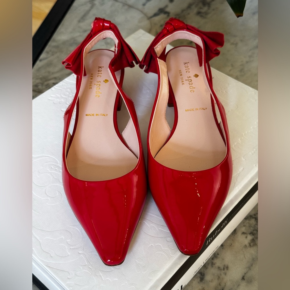 Kate Spade New York Red Patent Leather Slingbacks - Size 5M - Made in Italy NEW - Picture 2 of 6
